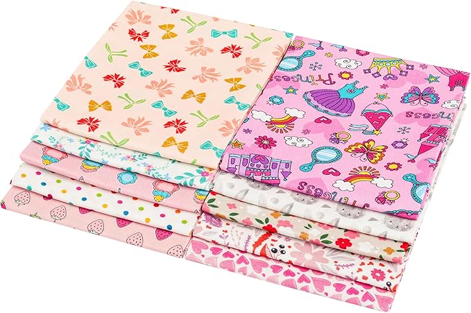 Craftido -25 Options- 100% Cotton Quilting Fabric Bundles 10pcs Fat Quarters 18”x21”-Medium Weight 5.2 oz- Soft Cotton for Quilting, Sewing Project, Patchwork, DIY Crafts - Girls