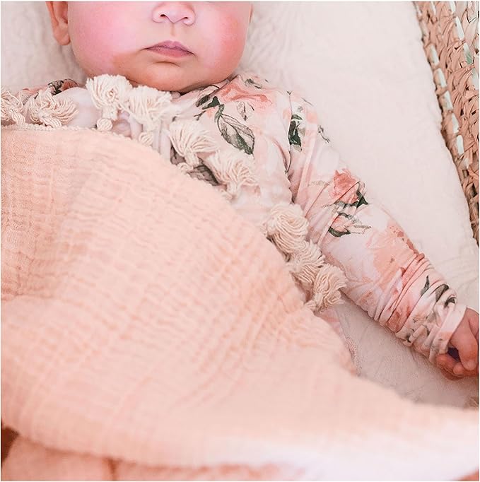 Crane Baby Muslin Swaddle Blanket, Soft Cotton Lightweight Nursery and Stroller Blanket for Baby Boys & Girls, Desert Rose, 30" x 40"