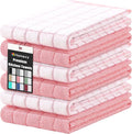 Homaxy Premium Cotton Kitchen Towels 16"x 28", Large Natural Ring Spun 390 GSM Dish Towels, Super Absorbent Terry Kitchen Hand Towels, Soft Tea Towels with Hanging Loop, Pink Check Design, 6 Pack