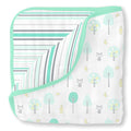 SwaddleDesigns 4-Layer Cotton Muslin Luxe Blanket, Baby and Toddler Cuddle and Dream, 46x46 inches, Green Woodland and Stripes