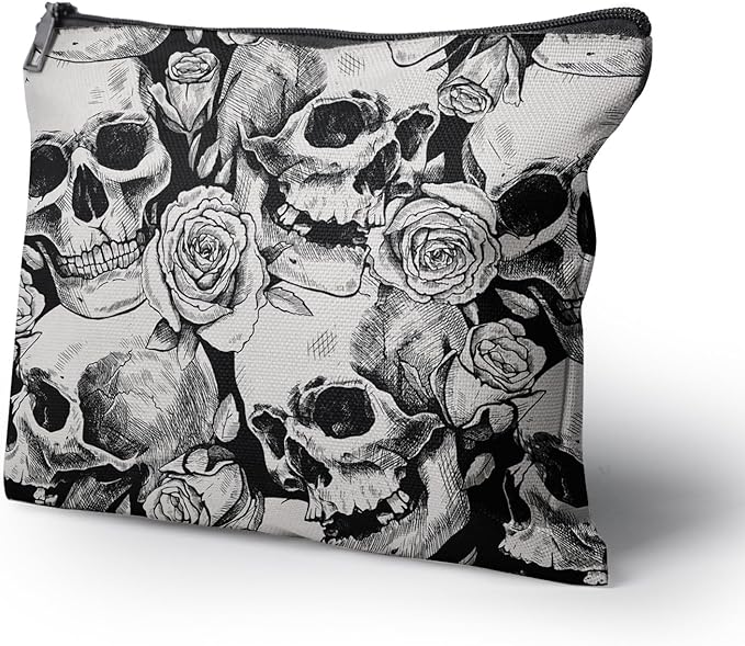 Cafl Human Skulls Makeup Bag Travel Large Death's Head Cosmetic Bag Organizer toiletry Essentials Jewelry Zipper Bag Gift For Women -10×8 inch