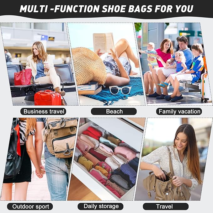 12 Pcs Shoe Bags for Travel Shoe Dust Bags Black Duster Flannel Pouch Washable Covers with Drawstring Breathable for Home Luggage, 8 x 18 Inch
