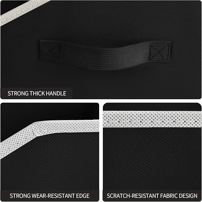 Homsorout Large Closet Organizers and Storage Bins - 3 Pack Trapezoid Storage Baskets for Shelves, Foldable Fabric Baskets with Handles Ideal for Closet, Basket, Wardrobe and Shelf Storage, Black