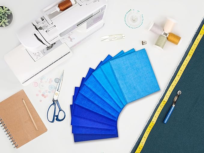 Craftido - 11 Options Solids with Tweed Tonals - Assorted Color Cotton Quilting Fabric Bundles 10pcs Fat Quarters 18"x21" - Medium Weight 5.2oz - for Quilting, Sewing and Crafts – Different Blues