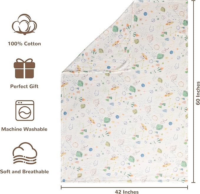 NTBAY 2 Layer Muslin Cotton Baby Swaddle Blanket, 42x60 Soft and Breathable Receiving for Newborns and Infants, Perfect for Crib, Stroller, Travel, Lightweight Nursery Blanket, Space Explorer