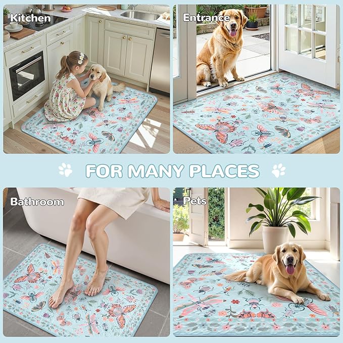 Lahome Washable Reusable Pee Pads for Dogs - Blue Butterfly & Insect Print 2 Pack Puppy Pads, Super Absorbent & Waterproof Training Mats for Crate & Floor - Leakproof with Non-Slip Backing (36"x36")