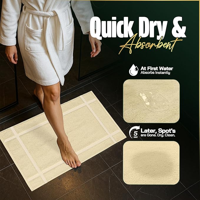 Pearl Linens Pack of 2 100% Cotton Bath Mat 20x30 inches, Soft & Absorbent Quick Dry Bathroom Mat Set, Not Bathroom Rugs, After Shower Mat, Bath Tub Mat, 687 GSM, Machine Washable, Beige