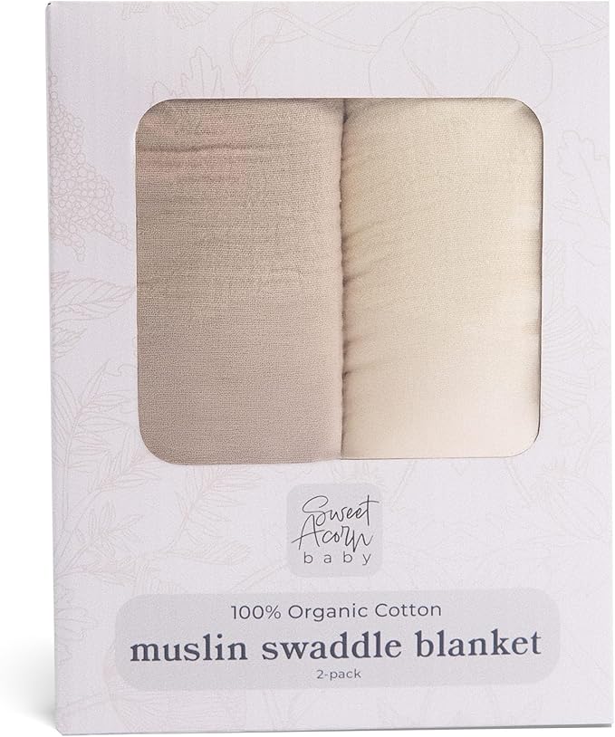 Sweet Acorn Muslin Swaddle Blanket – Soft Cotton Muslin Baby Blanket for Newborns, Infants, and Toddlers, All-Season Comfort Baby Essential - Grey, White