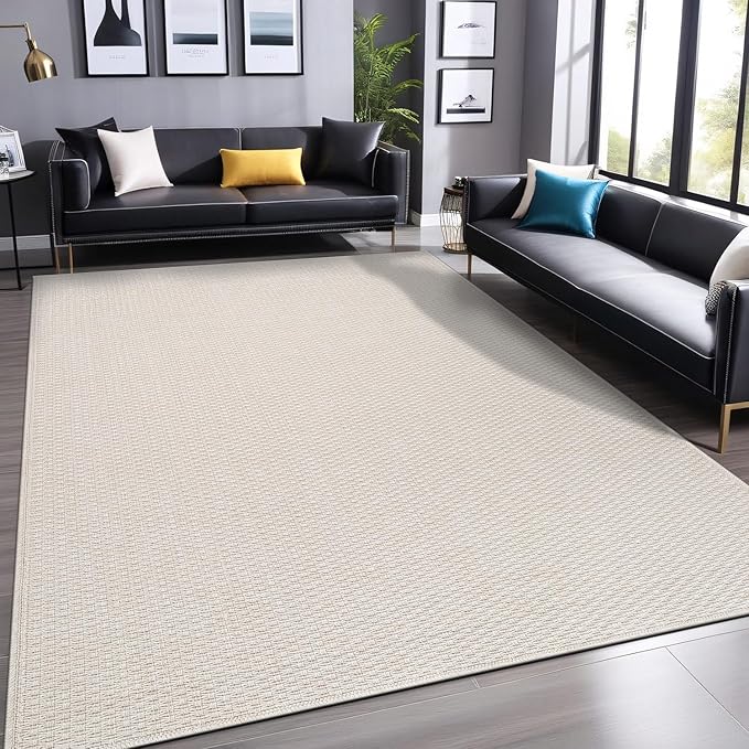 Easy Jute Rugs 8x10 White Color Living Room Indoor Outdoor Area Rug for Patio Farmhouse and Kitchen Rug High Traffic Easy to Clean Washable Solid Boho Woven Design Outside Carpet (8 x 10)