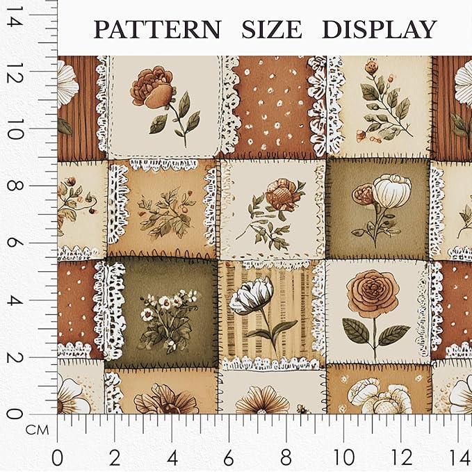 Autumn Lace Blossom Patchwork Cotton Fabric – Warm Beige & Brown Floral Patchwork Print Cotton 140 GSM, Panel 61 x 36.6 Inches, Pre-Cut Sewing Fabric Panel for Quilting, Crafts & Home Decor(USA Size)