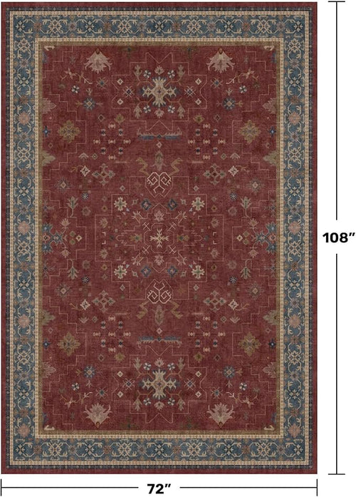 6x9 Dining Room Rugs for Under Table - Vintage Burgundy Boho Living Room Rug, Lightweight Washable Foldable Low Pile Carpet,Southwestern Bed Room Décor Aesthetic