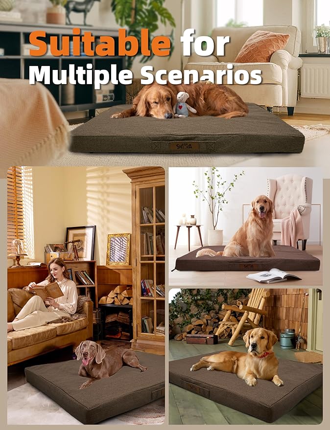 Sytopia 50 Inch Orthopedic Waterproof Dog Crate Bed for Extra Large Dogs, Removable Washable Cover, Egg Crate Foam Mat, Suitable for Dogs Up to 130 lbs, Brown