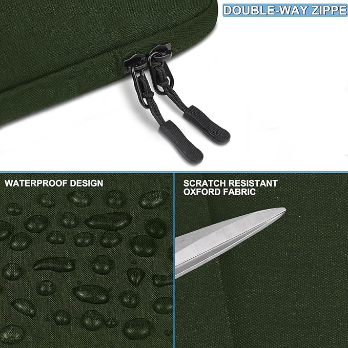 Laptop Sleeve 14 inch, Shockproof Protective Computer Cover with Accessories Pocket, Portable Laptop Case Compatible for 14 inch MacBook Air/Pro, Dell, HP, Acer, Asus, Lenovo, Army Green