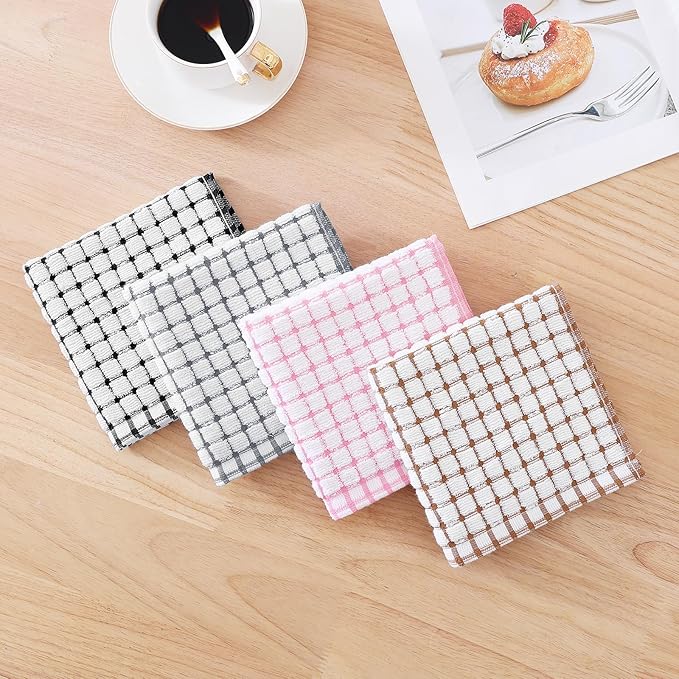 Kitinjoy Cotton 24 Pack Terry Kitchen Dish Cloths, 12 x 12 Inches Super Soft and Absorbent Dish Rags, Quick Drying Dish Towels for Washing Dishes, Mix Color