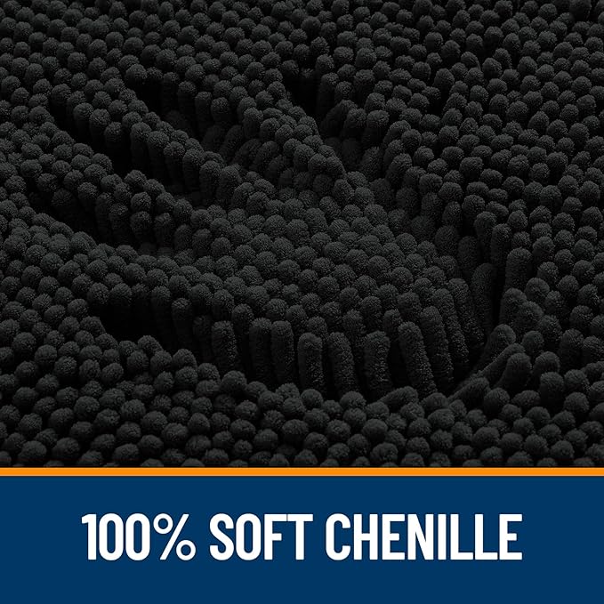OLANLY Bathroom Rugs 44x24, Extra Soft Absorbent Chenille Bath Rugs, Rubber Backing Quick Dry, Machine Washable Bath Mats for Bathroom Floor, Tub and Shower, Home Decor Accessories, Black