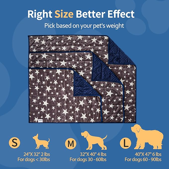 LaSyL Weighted Blanket for Pets | Thunder Blanket for Dogs Anxiety | Premium Soft Minky | Relaxation & Calming & Anti Anxiety | Blue Grey Star, Washable Small 24" L x 32"