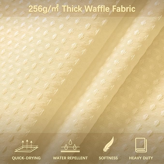 PANGSINNE 78 inch Shower Curtain Cream Beige Waffle Textured, 256GSM Heavy Duty Weighted Fabric Shower Curtains, Hotel Quality Luxury Polyester Water Repellent Bathroom Curtain with 12 Hooks