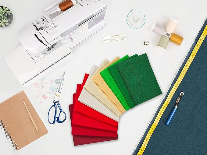 Craftido - 11 Options Solids with Tweed Tonals - Assorted Color Cotton Quilting Fabric Bundles 10pcs Fat Quarters 18"x21" - Medium Weight 5.2oz - for Quilting, Sewing and Crafts - Happy Holiday