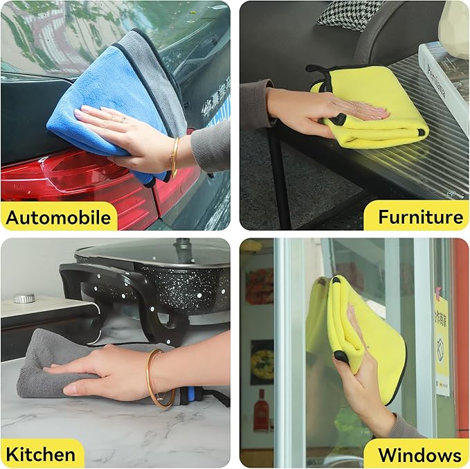 LJGG Microfiber Cleaning Cloths 12 Pack, 16 x 16 in (40 x 40 cm), 550 GSM, Lint‑Free & Streak‑Free, Scratch‑Free Towels for Kitchen, Glass & Car Detailing (Gray/Yellow)
