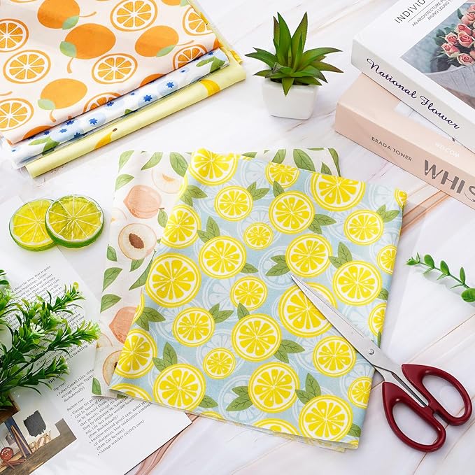 JarThenaAMCS 12Pcs Fruit Cotton Fabric Bundles Colorful Fruit Theme Fat Quarter Summer Quilting Patchwork for DIY Handmade Sewing Crafting, 18 x 22 Inch