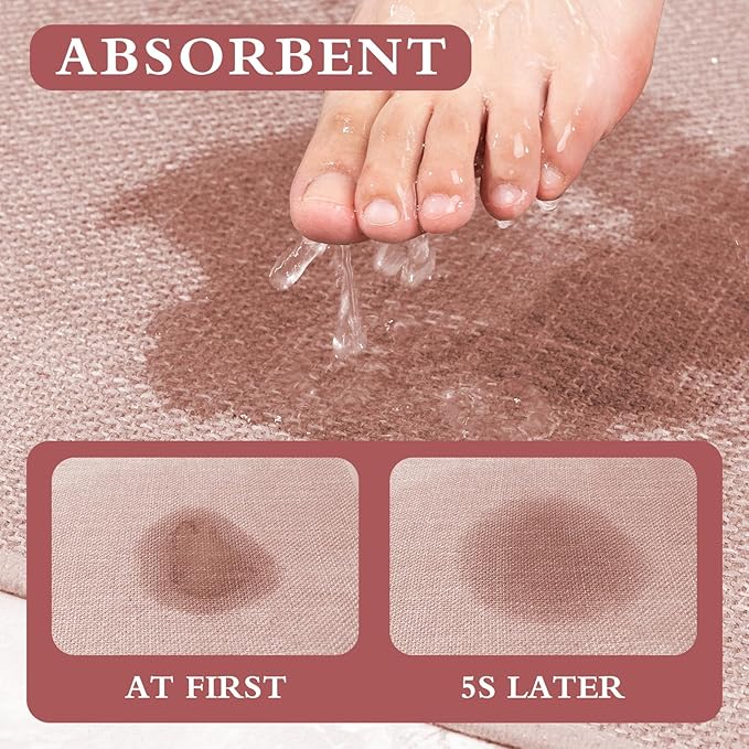 YIHOUSE Pink Bathroom Rug Sets 2 Piece, Bathroom Mat Quick Dry, Thin Bath Rug Set,Absorbent Bath Mat for Bathroom Non Slip Washable for Toilet and Floor 17.5"x24"U+17"x24"
