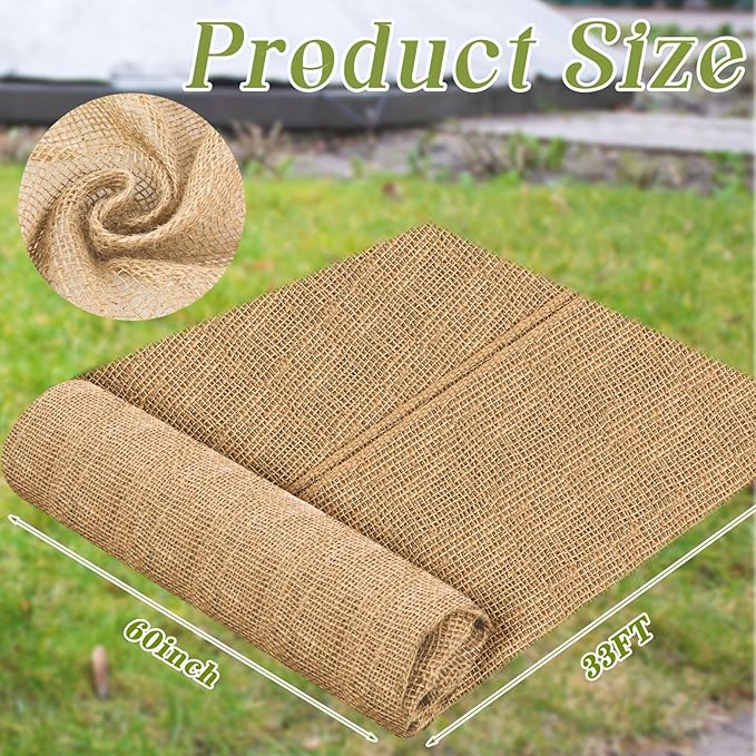 Buryeah 60 Inch x 33 ft Burlap Fabrics Roll Natural Gardening Multipurpose Burlap Weed Barrier Garden Landscape High Density Fabric Jute for Outdoor Home Craft Party Decor Wedding