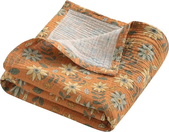 NTBAY 2 Layer Muslin Cotton Baby Swaddle Blanket, 30x40 Soft and Breathable Receiving for Newborns and Infants, Perfect for Crib, Stroller, Travel, Lightweight Nursery Blanket, Vintage Daisy Bloom