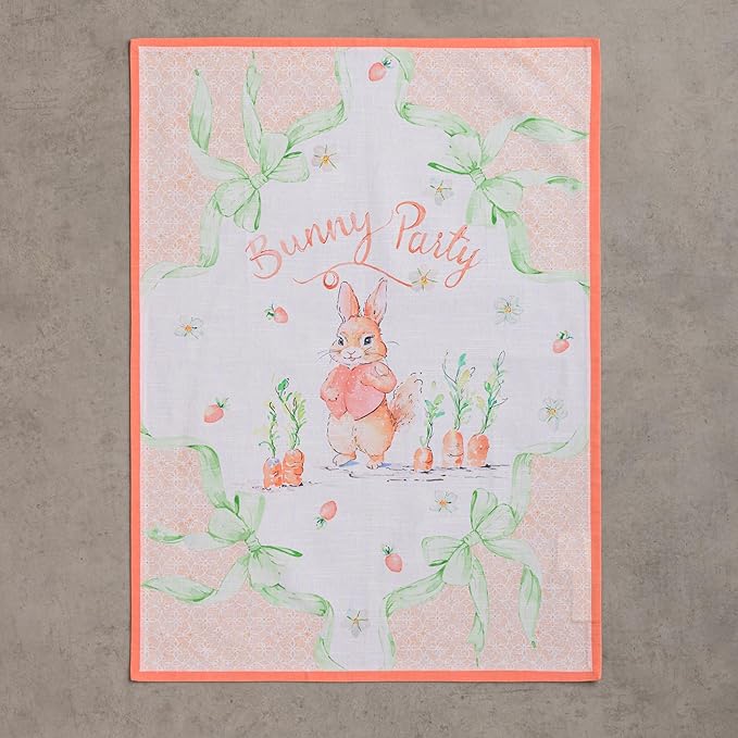 Maison d'Hermine Kitchen Towels Set of 3 100% Cotton 27.50" x 20" Reusable Cloth Tea Dish Towels Absorbent with Hanging Loop for Kitchen, Home, Dining, Cocktail Parties Spring/Summer (Bunny Party)