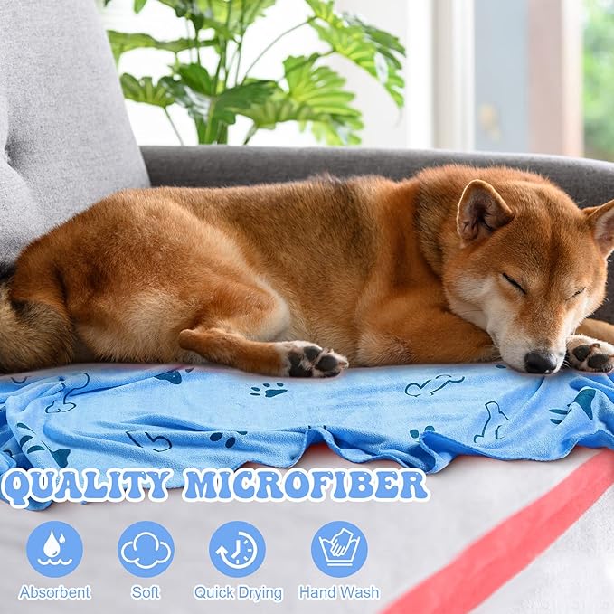 Peryiter 8 Pcs Dog Towels Pet Bath Drying Towels 55 x 28 Inches Large Absorbent Microfiber Quick Fast Drying Soft Beach for Lightweight Cat and Puppy Shower Essentials Cleaning Accessories(Blue)