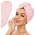 SimpleField 2 Pack Microfiber Hair Towel Wrap for Women, Anti Frizz Quick Drying Hair Turban for All Hair Style, Absorbent and Lightweight (Pink)