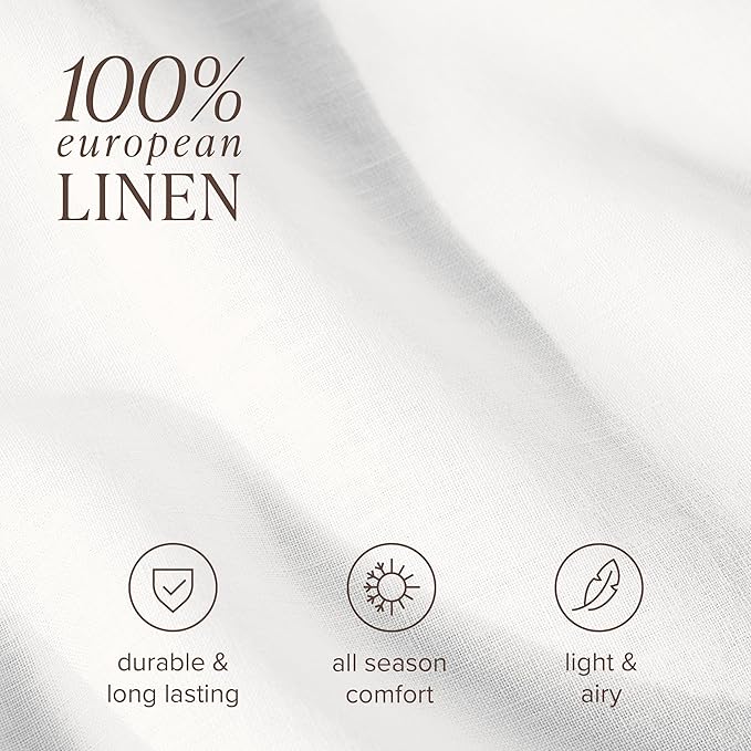 Bare Home Full Sheet Set - Luxury 100% European Linen - Deep Pockets - Easy Fit - 4 Piece Set - Bedding Sheets & Pillowcases (Full, Soft White)