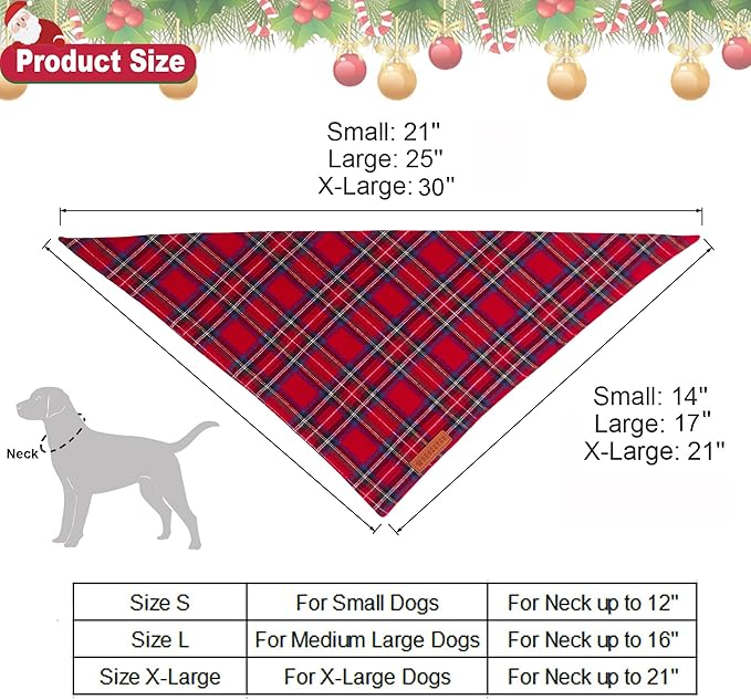 ADOGGYGO Christmas Dog Bandana 2 Pack, Stylish Plaid Pet Scarf, Premium Cotton Fabric, Multiple Sizes Offered, Christmas Bandanas for Small Dogs Pets (Small)