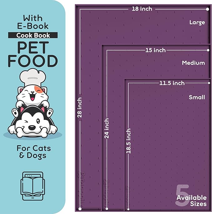 PetHappily Dog Food Mat - Raised Edges Dogs Mat for Food and Water Prevent Spill, Waterproof Cat Food Mats Protect Floors, Easy Clean Dog Bowl Mats for Food and Water, Silicone Pet Food Tray