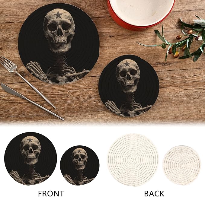 Boccsty Skull Trivets for Hot Pots and Pans Human Skeleton Pot Holders 2PCS Hot Pads Kitchen Pot Holder for Counter Table Countertop Farmhouse
