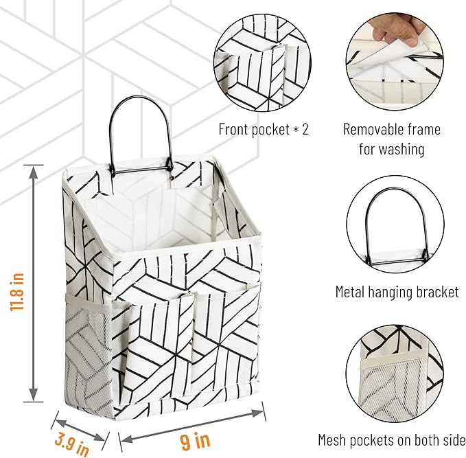 HZZTY BRNY 2pcs Wall Hanging Storage Bag, Small Door Closet Linen Fabric Pockets Organizer, Waterproof Multi Functional for Living Room Bedroom Bathroom Kitchen RV Camper with Hooks Pattern Whtie