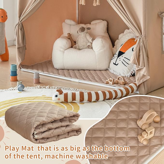 Kids Indoor Play Tent with Mat, Play Tent for Kids Ages 3-8, Large Playhouse Toddler Tent Indoor, Castle Tent for Girls Boys, Play Cottage, Toy House Birthday Gift