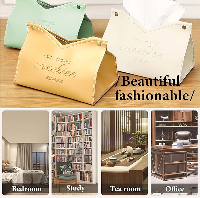 Beleda PU Leather Tissue Box Cover Rectangle Car Living Room Bedroom Kitchen Home Office Desktop Cute Tissue Box Decoration Modern Minimalist Nordic Napkin Holder Medium Tissue Organizer Box (Orange)