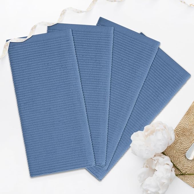 Homaxy Premium Kitchen Towels (18"x 28", 8 Pack), Large 100% Cotton Kitchen Hand Towels, Ultra Absorbent Ribbed Terry Tea Towels Set with Hanging Loop, Navy Blue