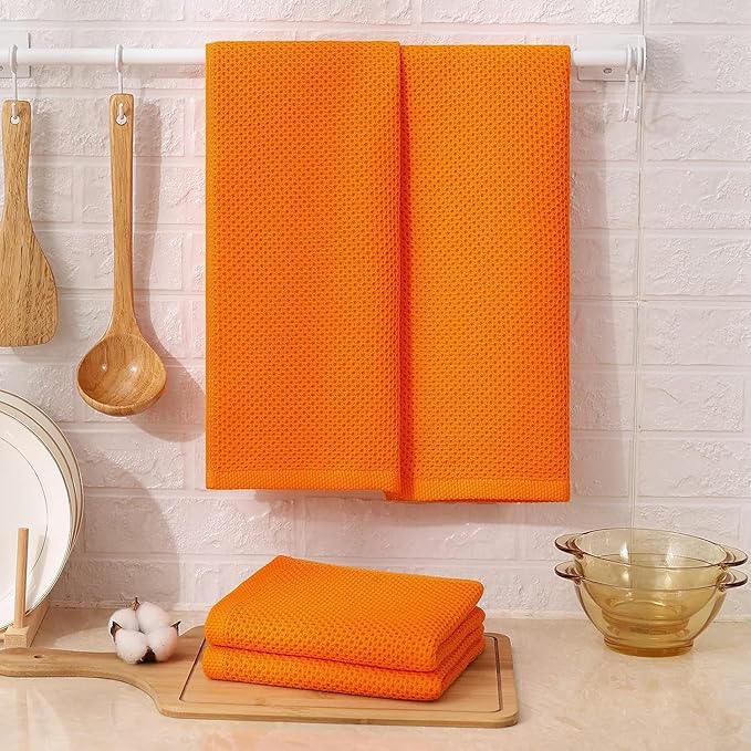 Kitinjoy 100% Cotton Waffle Weave Kitchen Towels, 8-Pack Super Soft and Absorbent Dish Towels for Drying Dishes, Kitchen Hand Towels, 13 in x 28 in, Orange