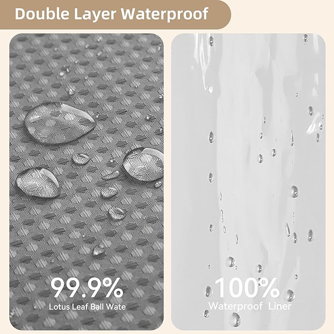 Lameirose Grey Shower Curtain and Liner Set, 3 in 1 Waffle Shower Curtain Set with 12 Double Sided Shower Curtain Hooks, Fabric Shower Curtains for Bathroom 72 x 72