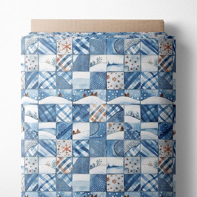 Winter Blue Patchwork Cotton Fabric – Premium Turkish Printed Cotton 140 GSM, Pre-Cut 61 x 36.6 Inches, Quilting & Sewing Fabric for Crafts, Home Decor & DIY Projects