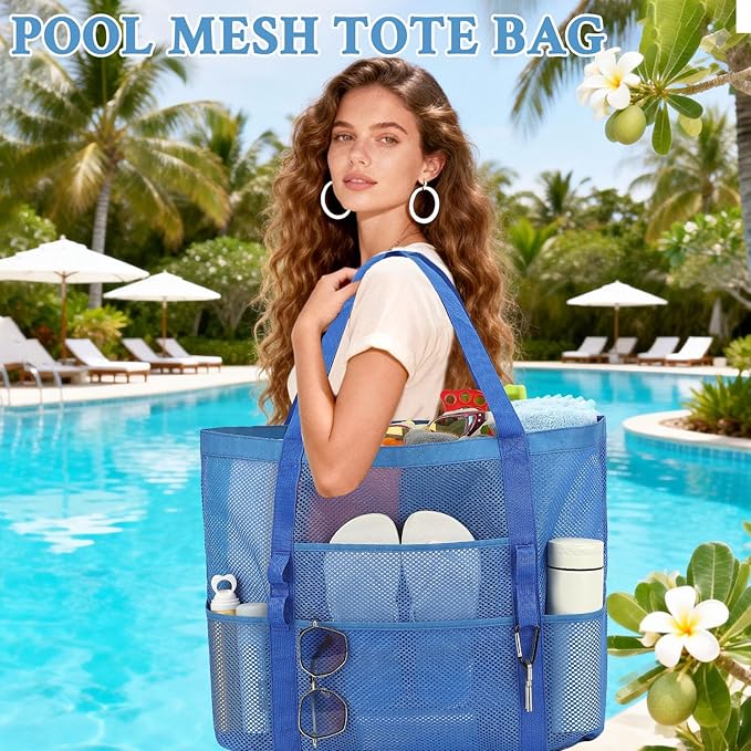 GYEUKHAM Mesh Beach Bag - Large Beach Tote Bag with Multiple Pockets for Family Beach Bag for Toys & Vacation Essentials
