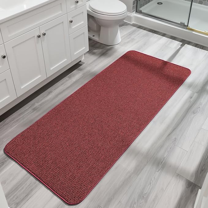 Bosap Christmas Bath Mat,Ultra Thin Bathroom Runner Rugs,Large Bath Mats for Bathroom,Quick Dry,Non-Slip,Machine Washable,Low Pile,Bath Rug,Shower Outside,Sink,Home Decor Accessories.Red,（21x47inch）