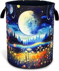 Moon Forest Flowers Laundry Basket Oxford Cloth Beautiful Night Laundry Hamper With Handle Foldable Portable Clothes Storage Basket 18.9 X 16.5 In Storage Bag For Laundry Room/Bathroom/Bedroom