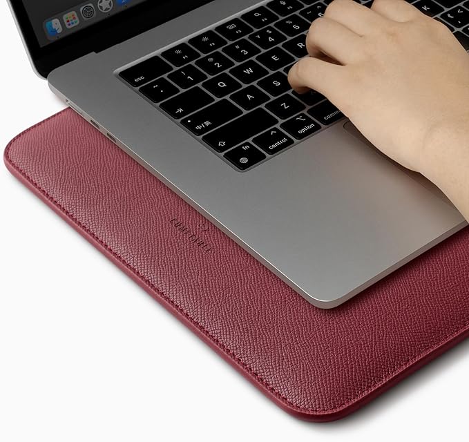 Comfyable Laptop Sleeve 13 Inch Precisely Compatible with MacBook Air M4 2025-2018 & MacBook Pro M2 2022 M1 2020-2016, Genuine Leather Cover Case, Wine Red