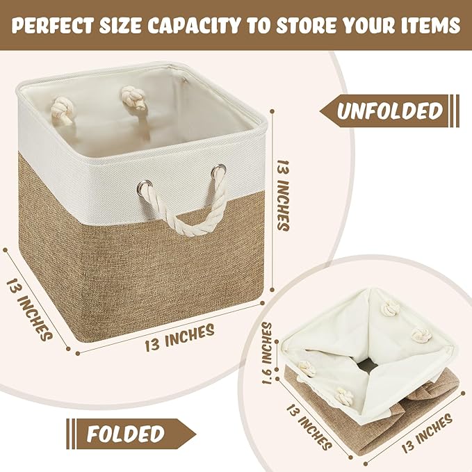 Geiserailie 6 Pcs 13 x 13 Inch Cube Storage Bins Fabric Storage Organizer Bins Foldable Cube Baskets with Sturdy Carry Handles Wicker Baskets for Home(Boho Color)