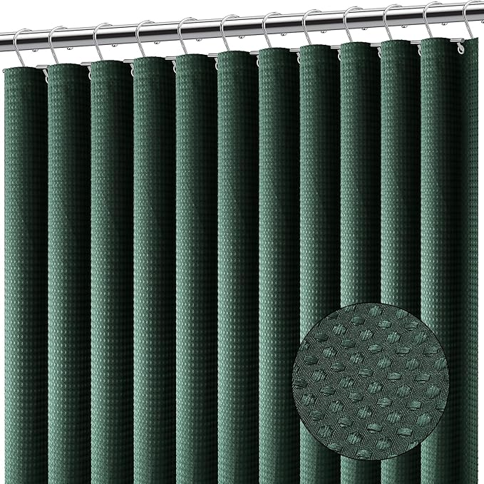 Clara Clark Hunter Green Shower Curtain - Hotel Quality Waffle Fabric Bath Curtain 72x72, Heavy Duty Waterproof Shower Curtains for Bathroom
