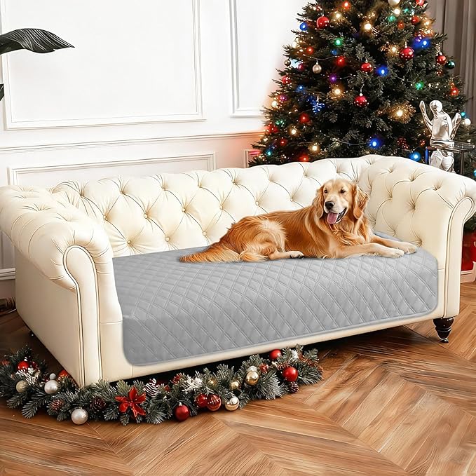 CYCMACO Waterproof Dog Blanket, Non-Slip Soft Pet Bed Cover, Couch Cover for Dogs Washable, Protects Sofa, Furniture, Crate, Car, Tear Resistant Leakproof Pet Blanket (30x53 Inch, Light Grey)