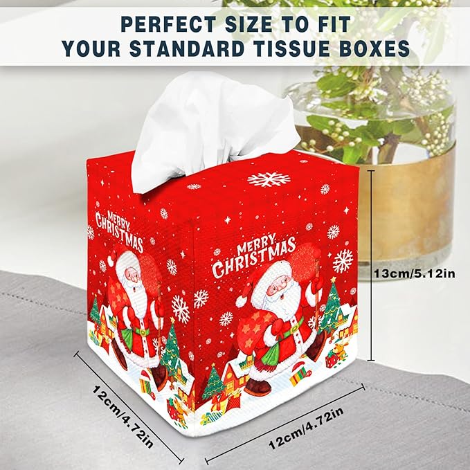 Tissue Box Cover Square Decorative Tissue Box Holder Cute Funny Cube Tissue Case Cover-Xmas Decor Christmas Santa Claus Tissue Box Cover