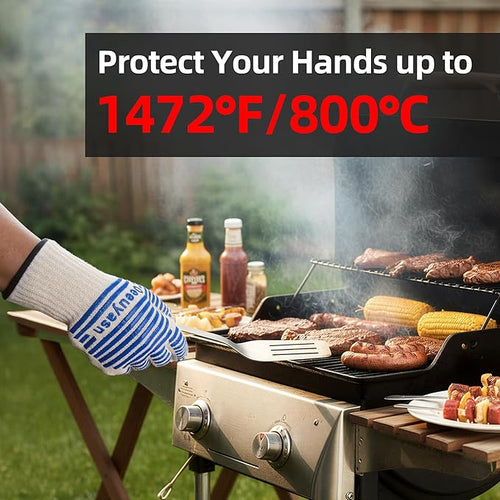 2PCS Super Heat Resistant Oven Gloves, 1472℉ High Temp BBQ Grill Gloves, Silicone Non-Slip Oven Mitts with Fingers, for Barbecue, Grilling, Cooking, Baking